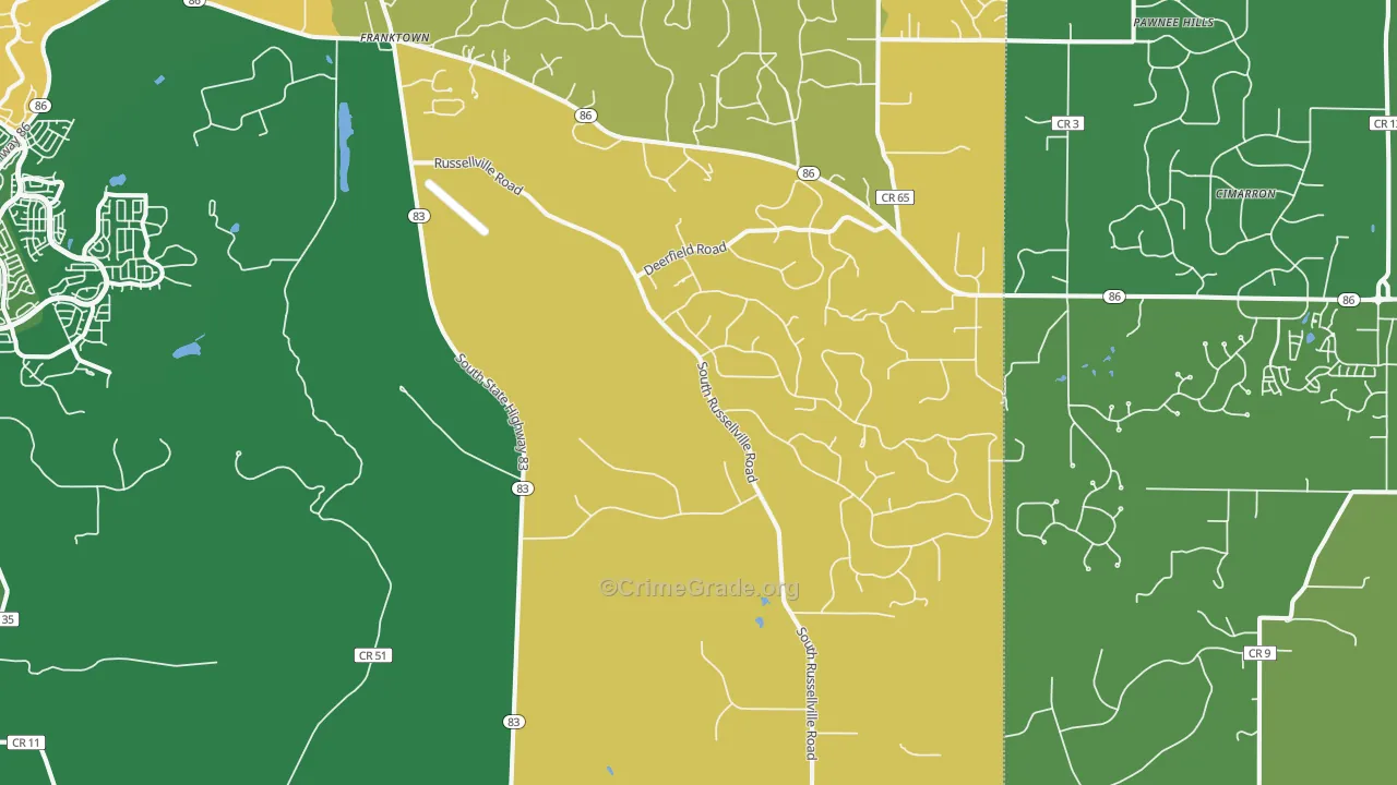 Franktown, CO Map of Robbery Rates