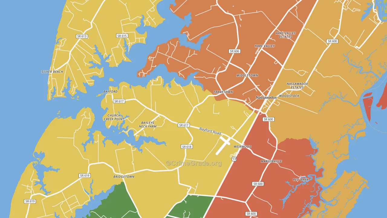 Franktown, VA Map of Robbery Rates