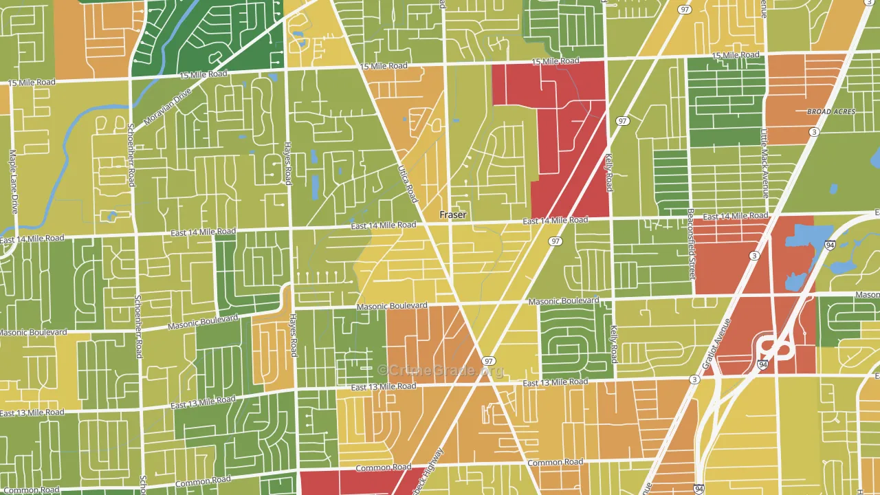 Fraser, MI Map of Robbery Rates