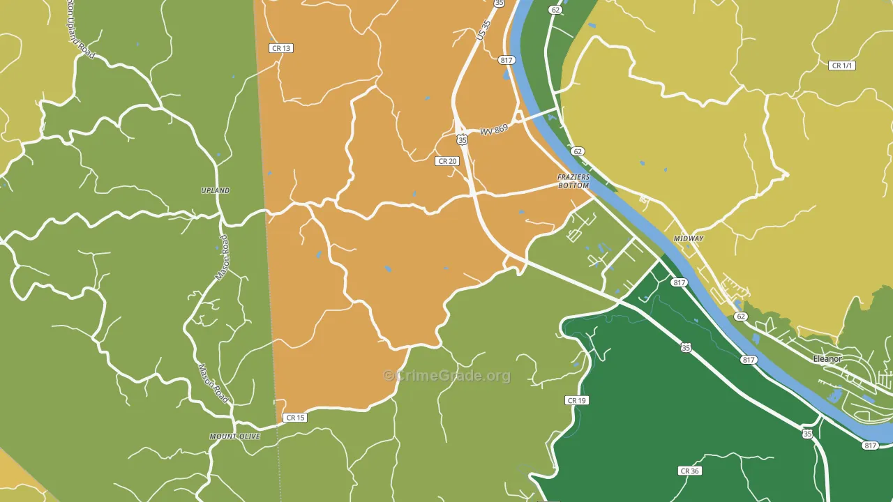 Fraziers Bottom, WV Map of Robbery Rates