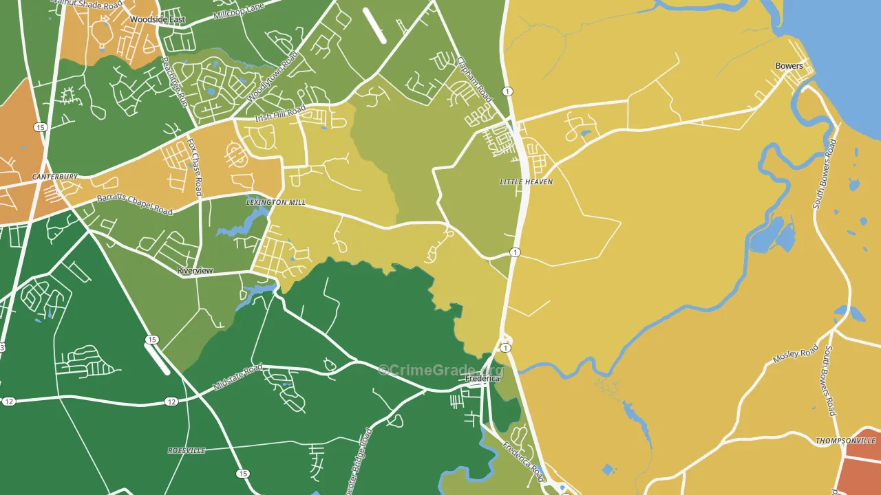 Frederica, DE Map of Robbery Rates