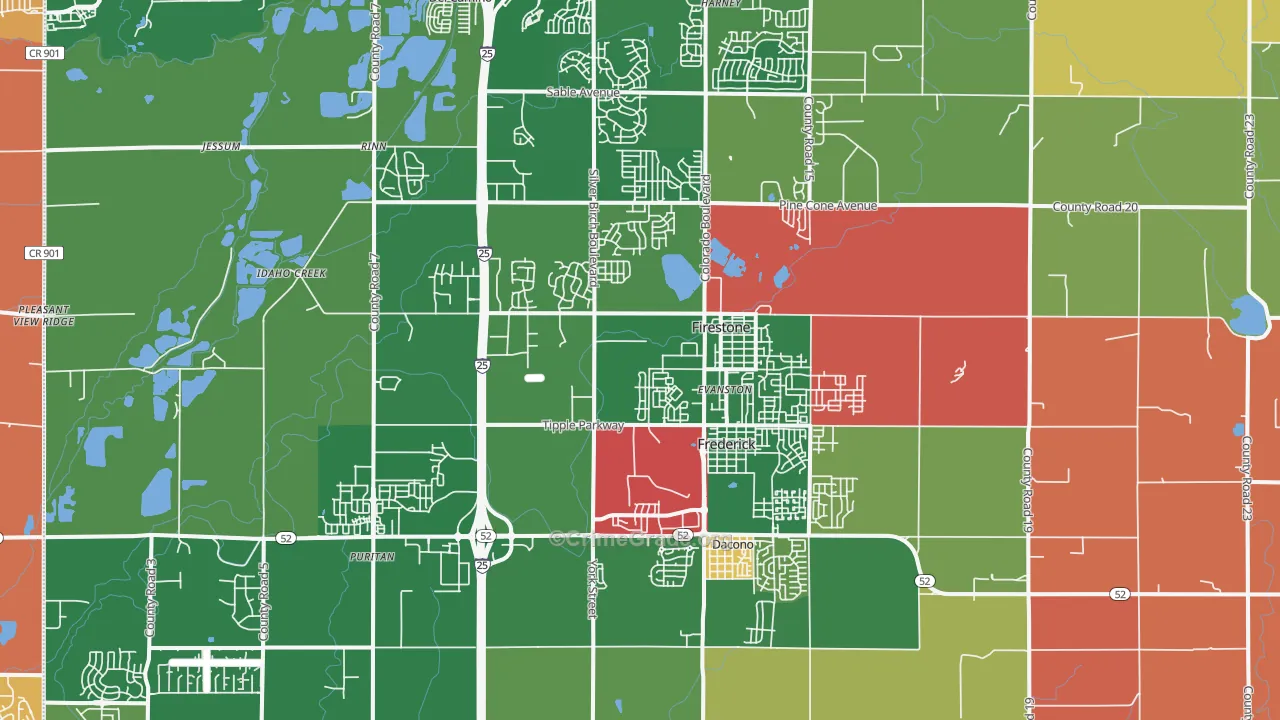 Frederick, CO Map of Robbery Rates