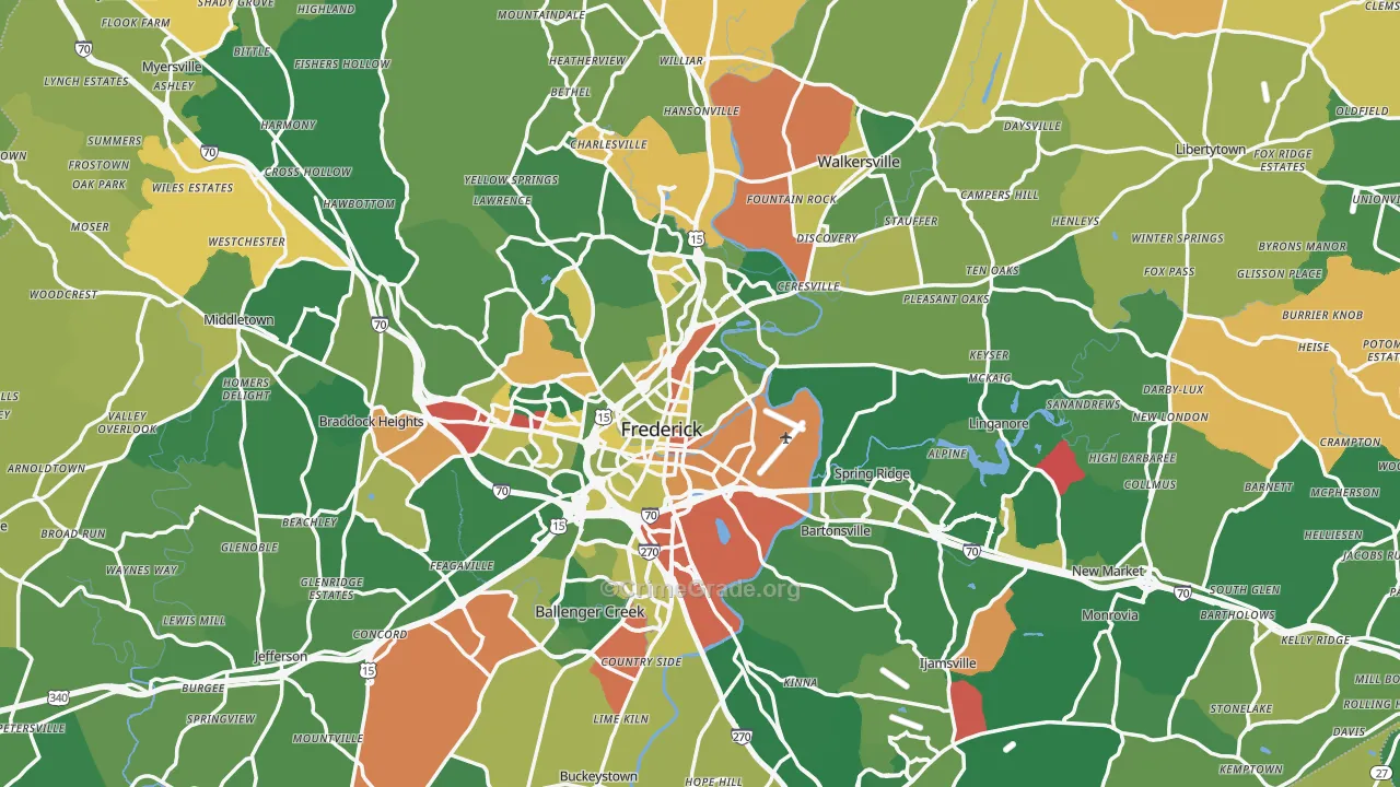 Frederick County, MD Map of Robbery Rates