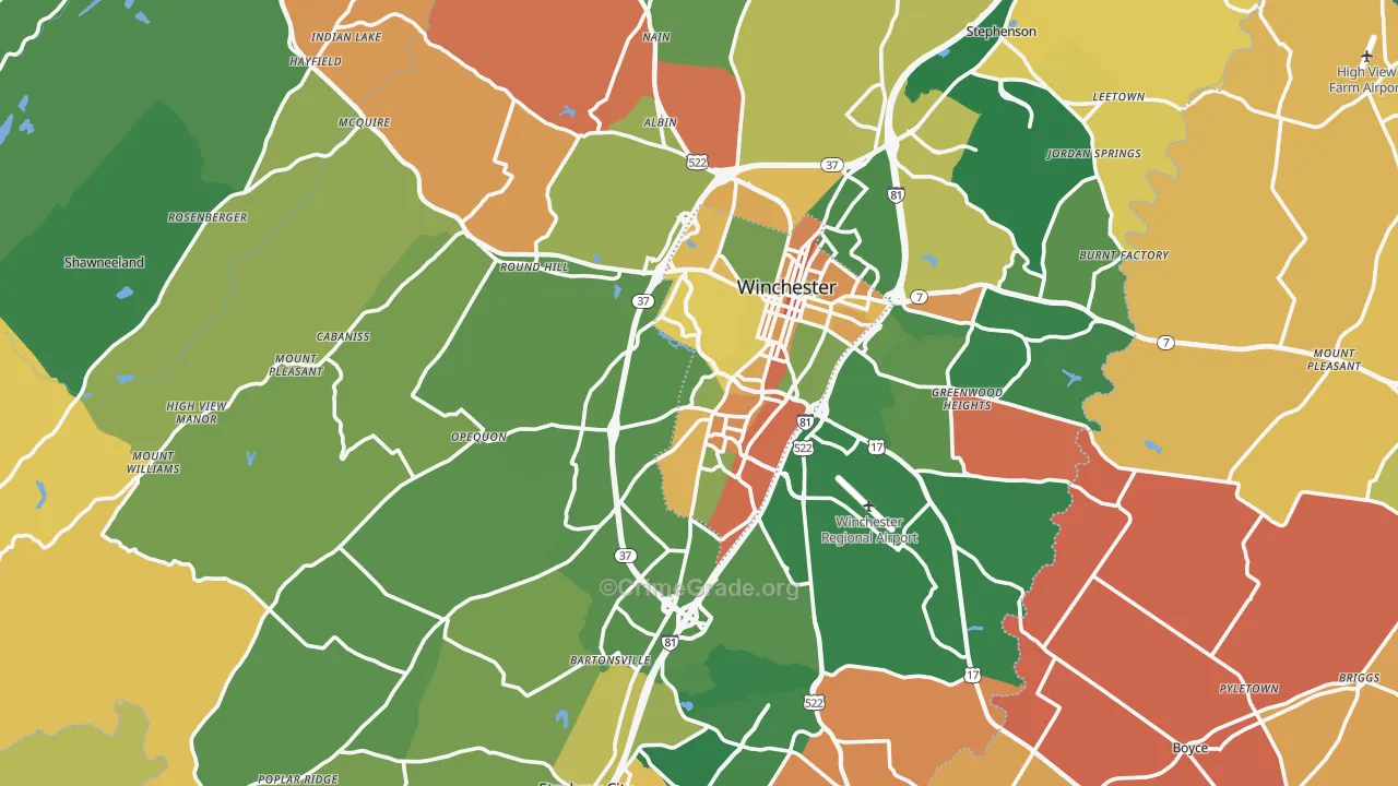 Frederick County, VA Map of Robbery Rates