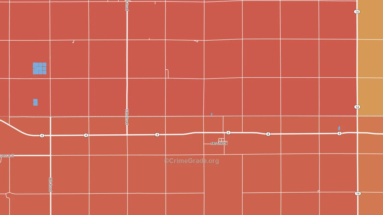 Frederick, KS Map of Robbery Rates