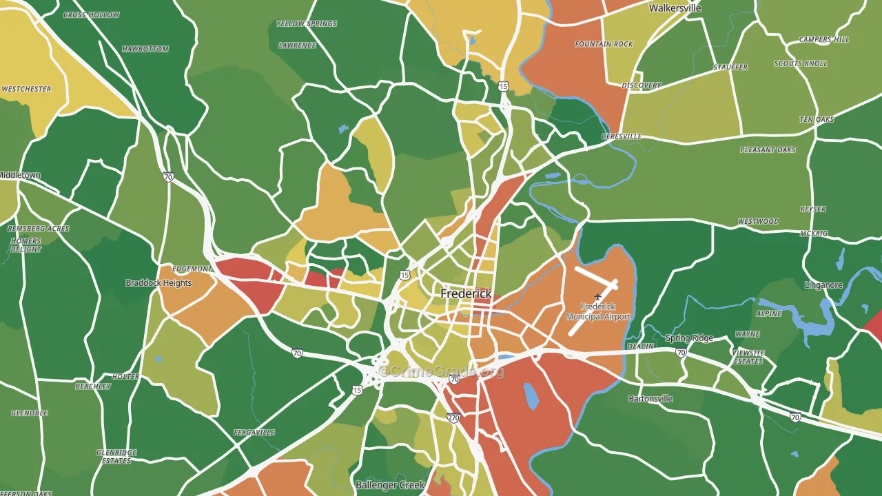 Frederick, MD Map of Robbery Rates