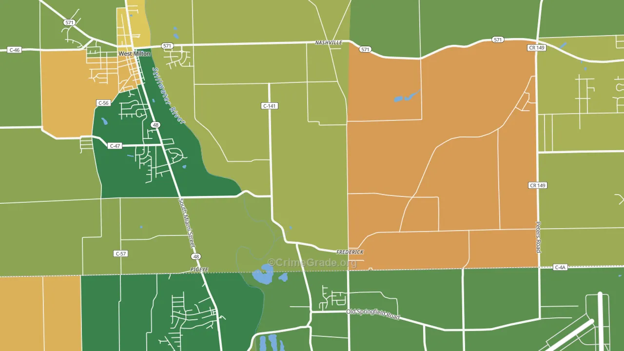 Frederick, OH Map of Robbery Rates