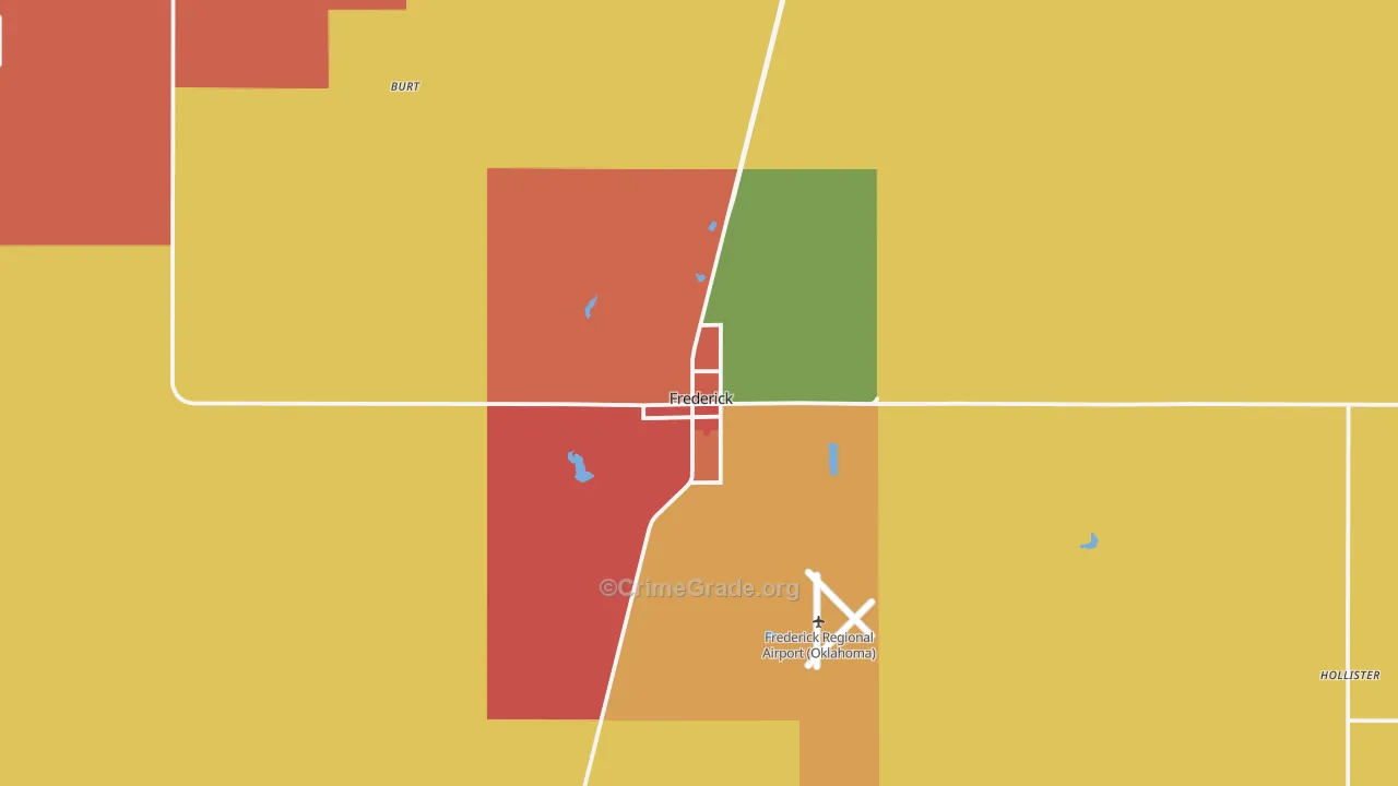Frederick, OK Map of Robbery Rates
