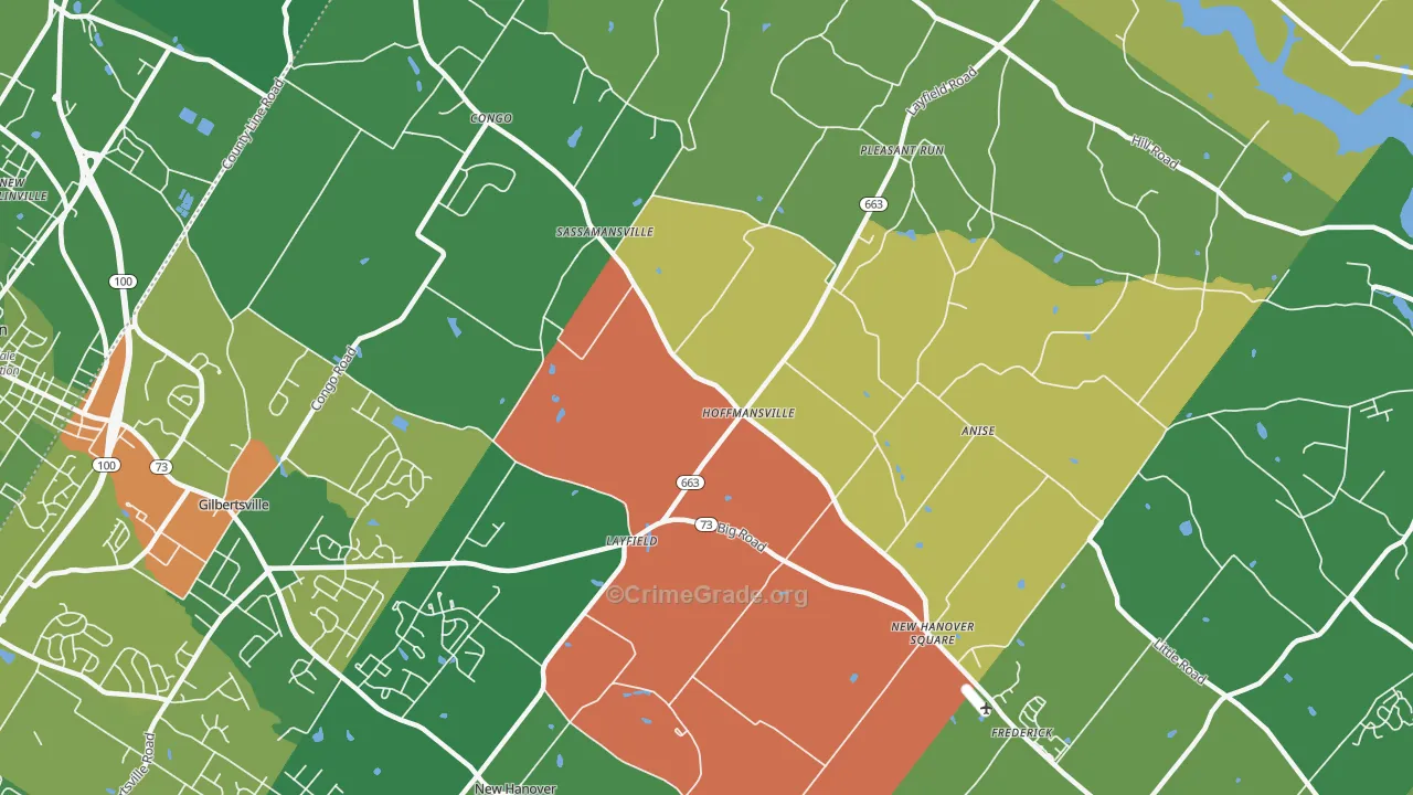 Frederick, PA Map of Robbery Rates