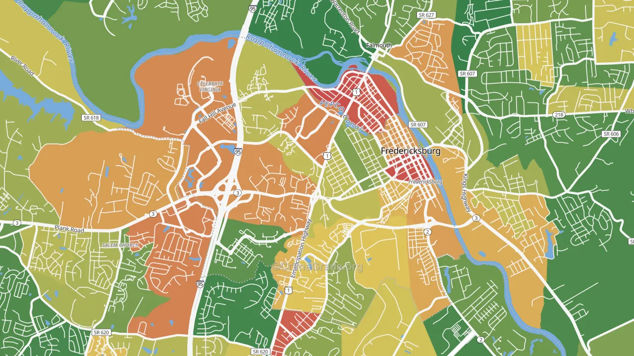 Fredericksburg City, VA Map of Robbery Rates