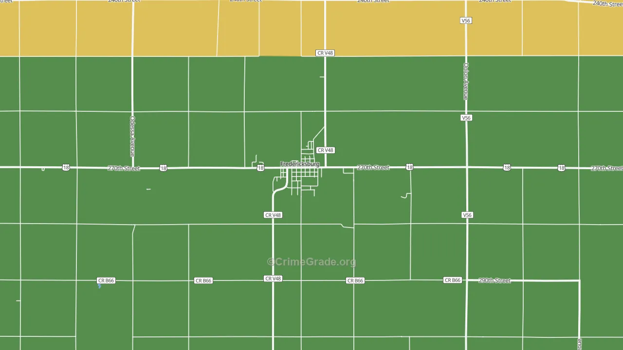 Fredericksburg, IA Map of Robbery Rates