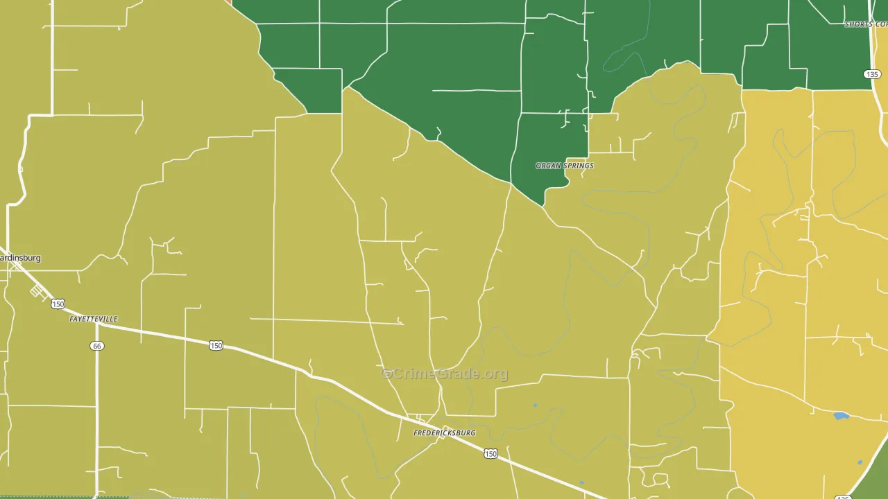 Fredericksburg, IN Map of Robbery Rates