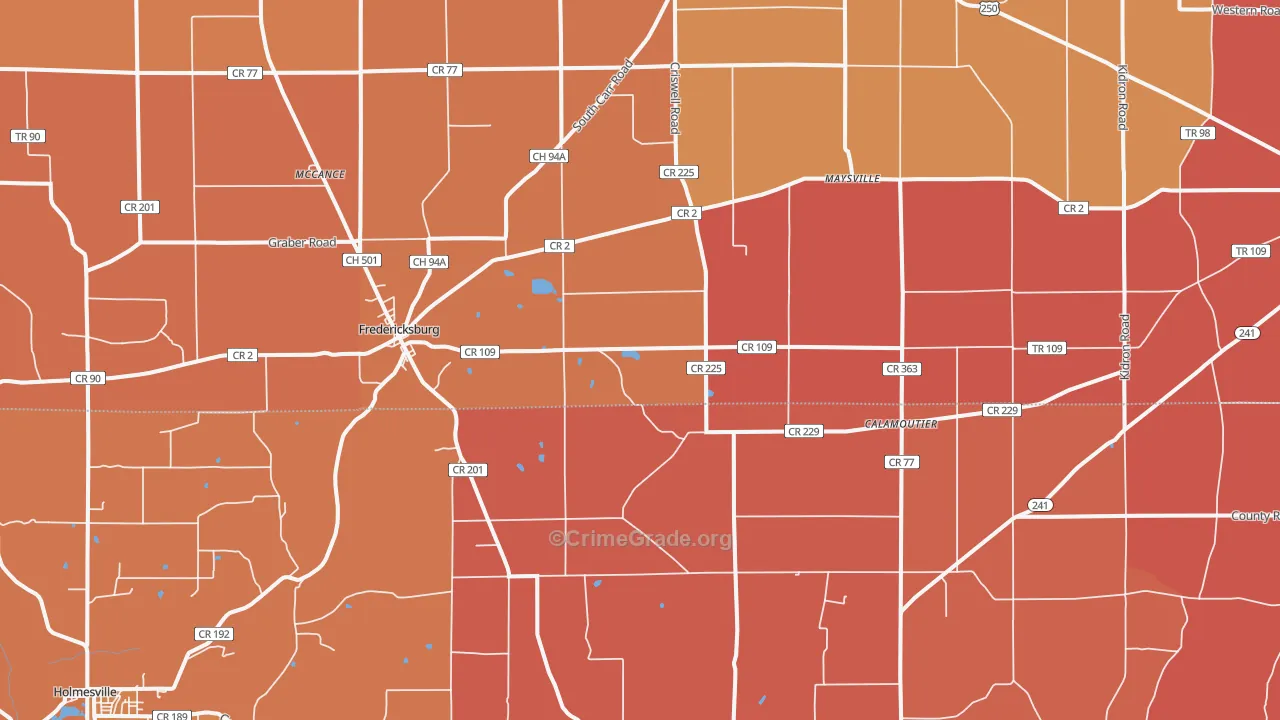 Fredericksburg, OH Map of Robbery Rates