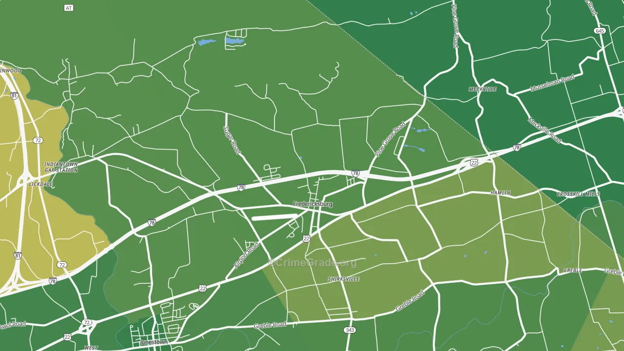 Fredericksburg, PA Map of Robbery Rates