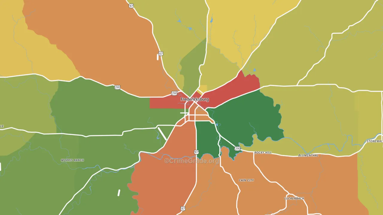 Fredericksburg, TX Map of Robbery Rates