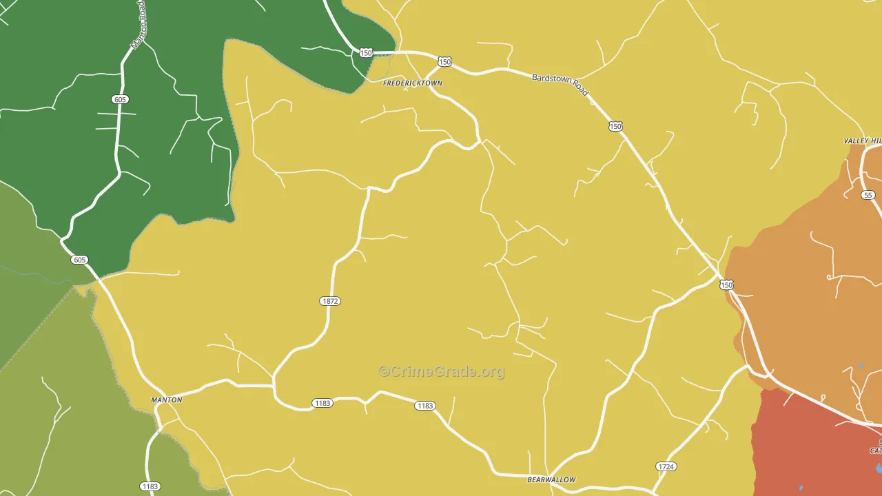 Fredericktown, KY Map of Robbery Rates