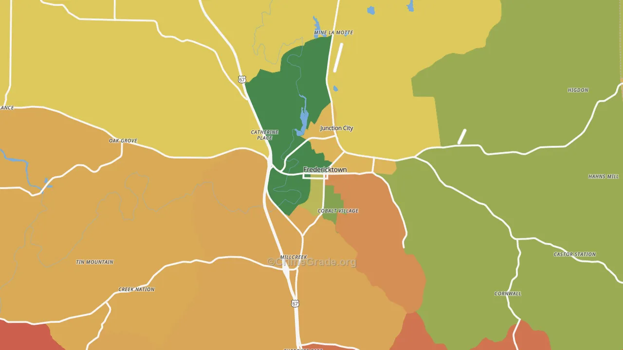 Fredericktown, MO Map of Robbery Rates