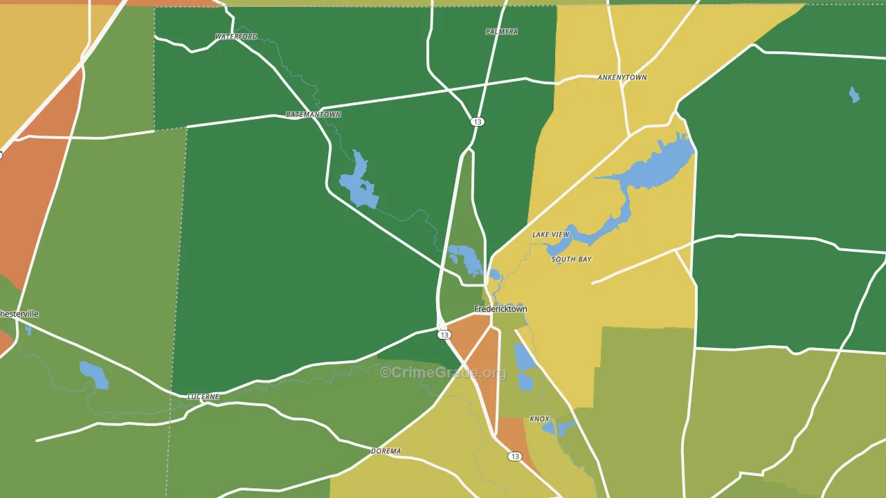 Fredericktown, OH Map of Robbery Rates