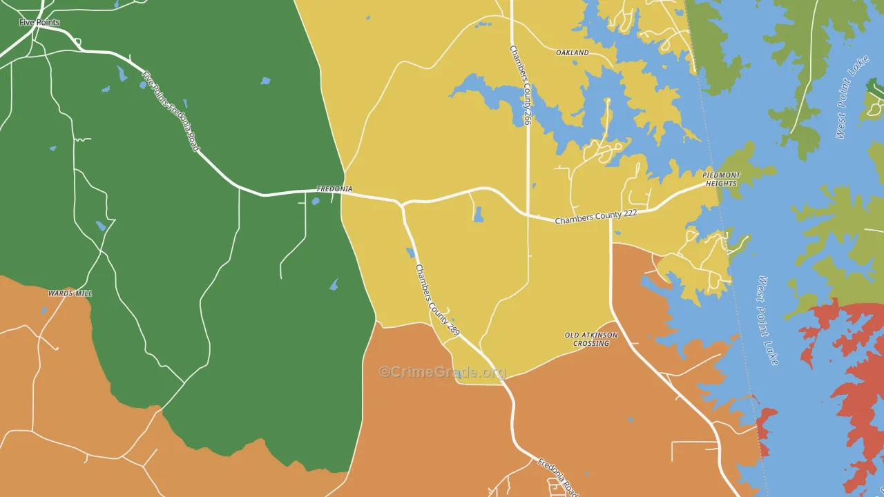 Fredonia, AL Map of Robbery Rates