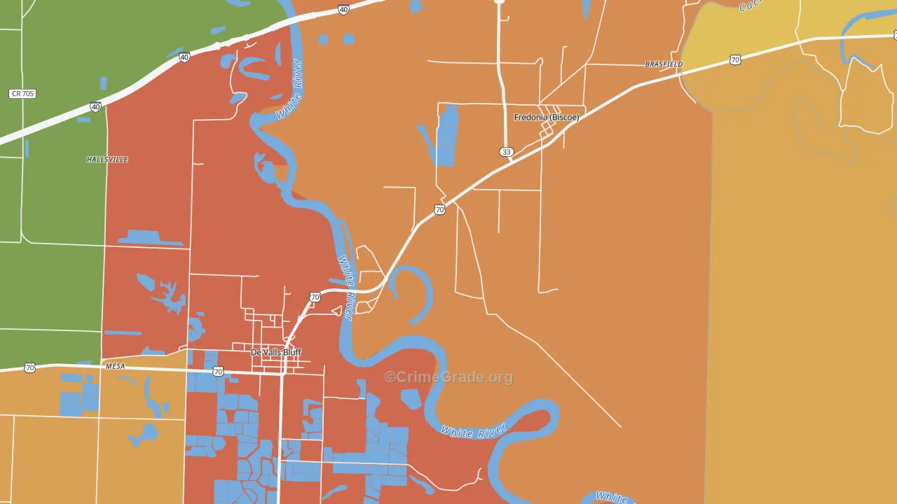 Fredonia, AR Map of Robbery Rates