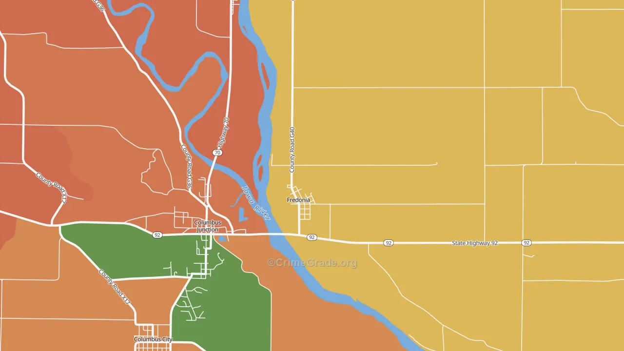 Fredonia, IA Map of Robbery Rates
