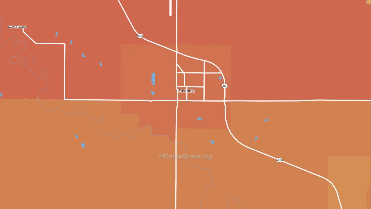 Fredonia, KS Map of Robbery Rates