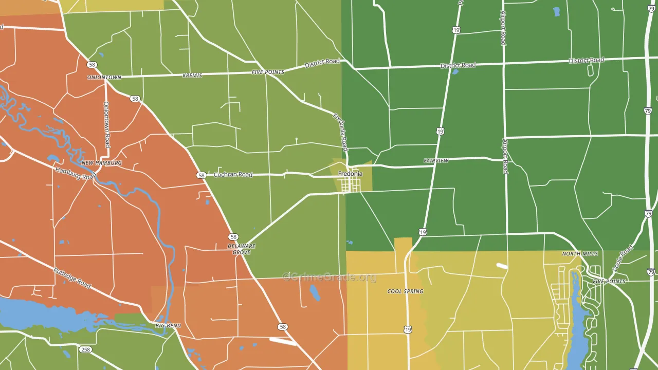 Fredonia, PA Map of Robbery Rates