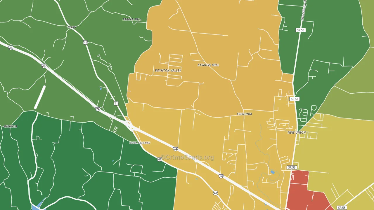 Fredonia, TN Map of Robbery Rates
