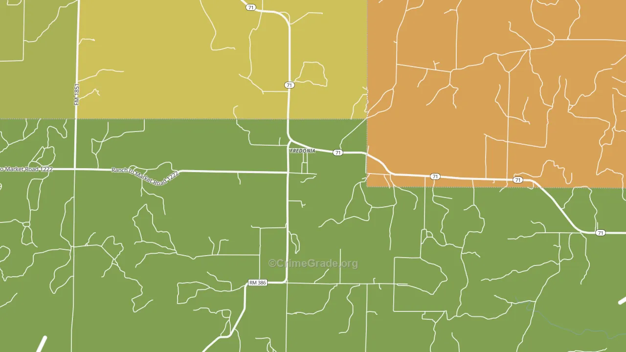 Fredonia, TX Map of Robbery Rates