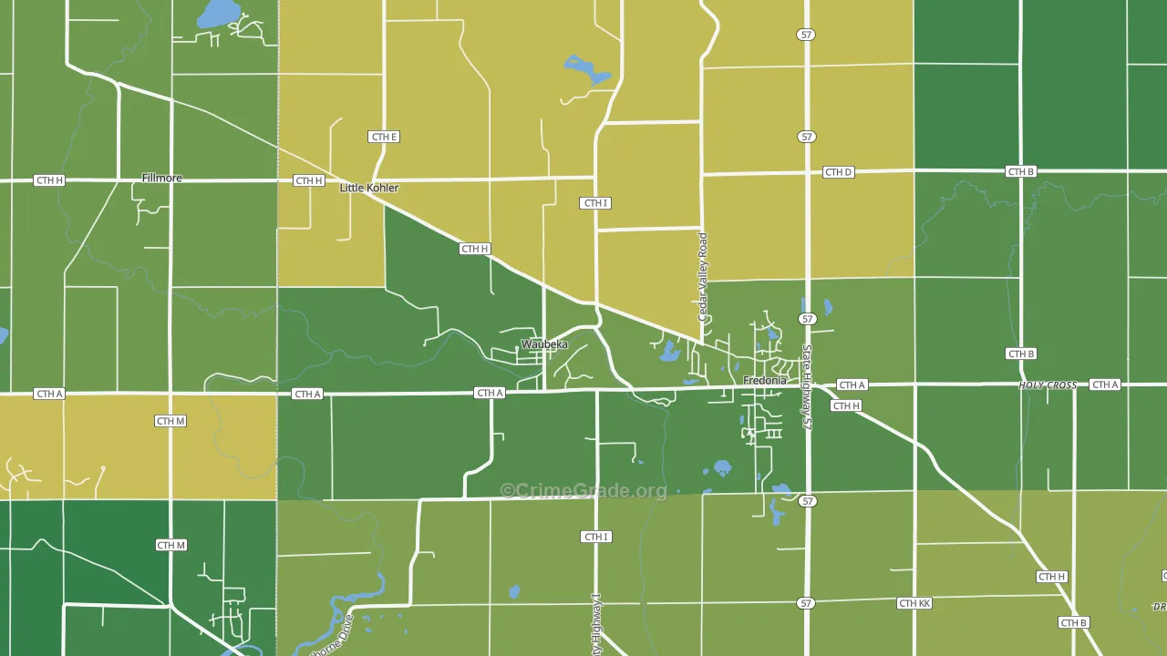 Fredonia, WI Map of Robbery Rates