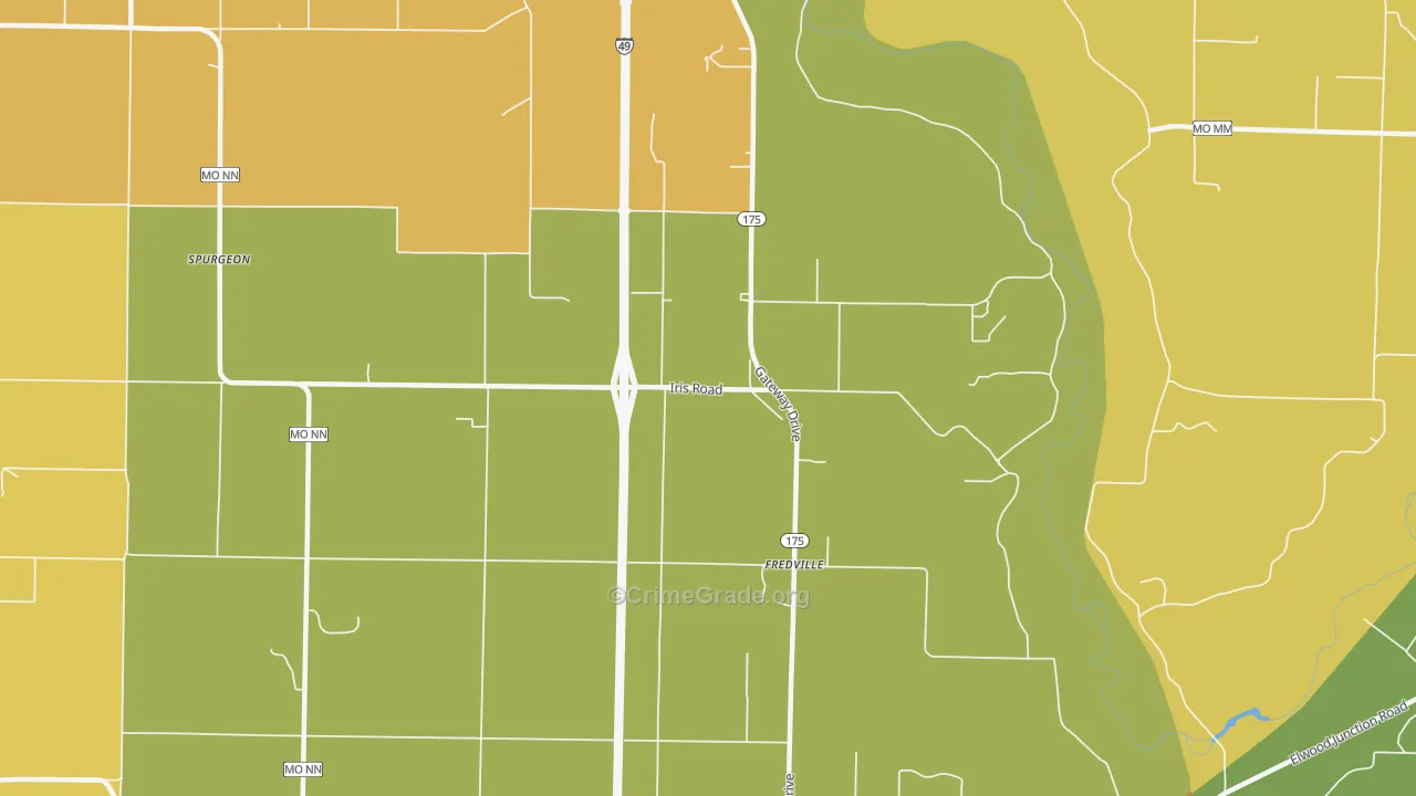 Fredville, MO Map of Robbery Rates