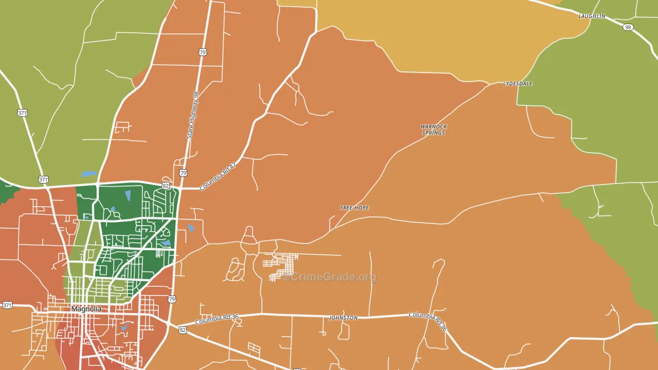 Free Hope, AR Map of Robbery Rates