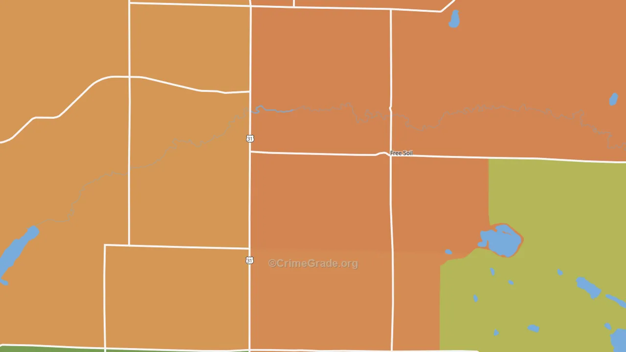 Free Soil, MI Map of Robbery Rates