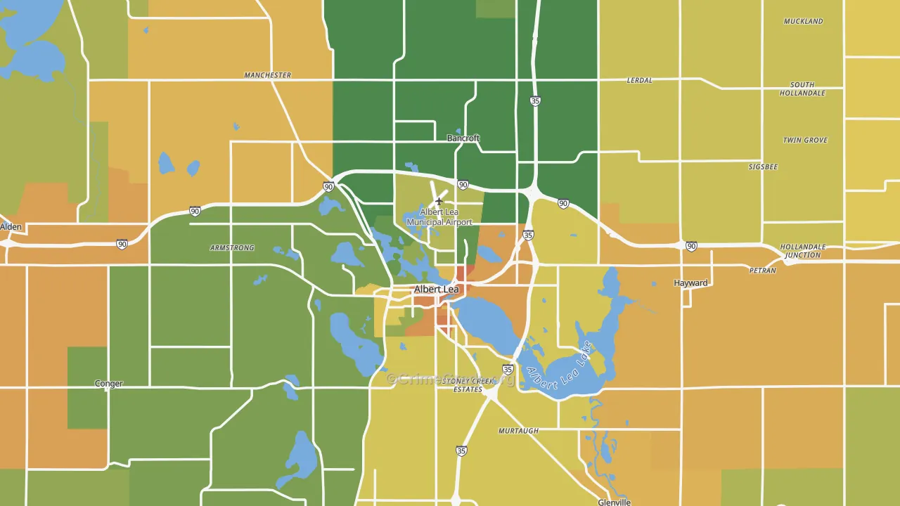 Freeborn County, MN Map of Robbery Rates