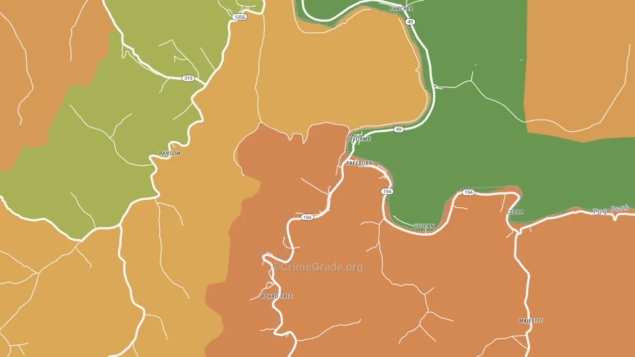 Freeburn, KY Map of Robbery Rates
