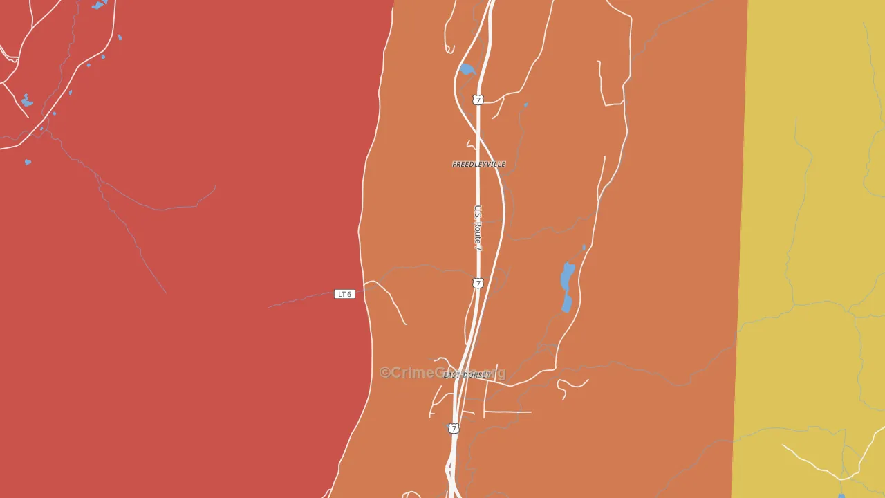 Freedleyville, VT Map of Robbery Rates