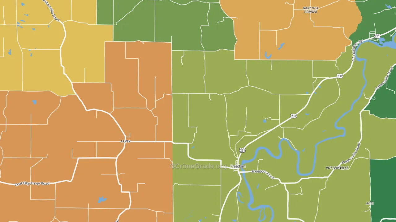 Freedom, IN Map of Robbery Rates