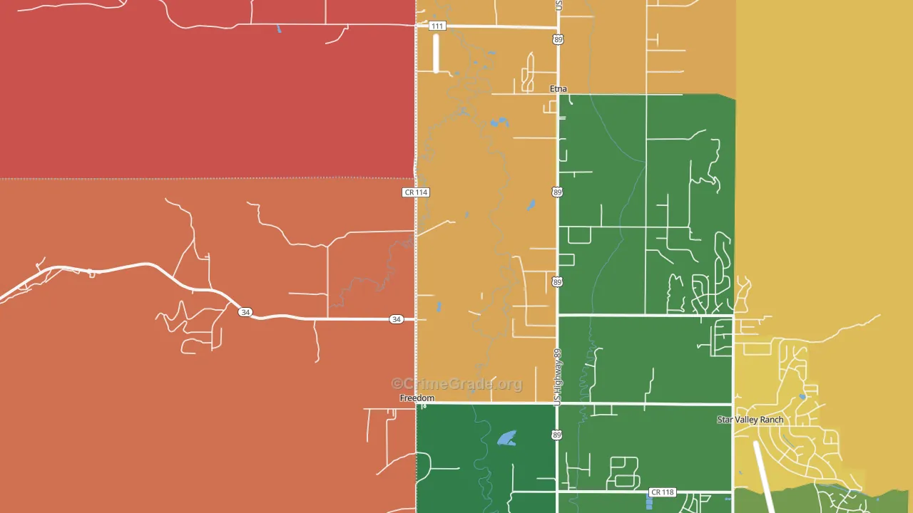 Freedom, WY Map of Robbery Rates