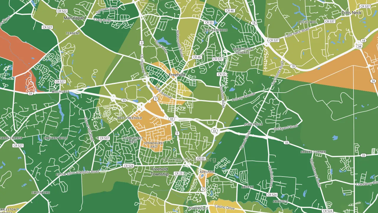 Freehold, NJ Map of Robbery Rates