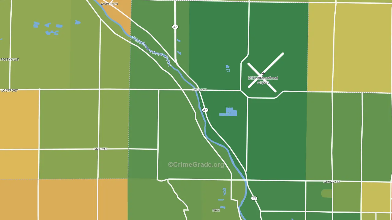Freeland, MI Map of Robbery Rates