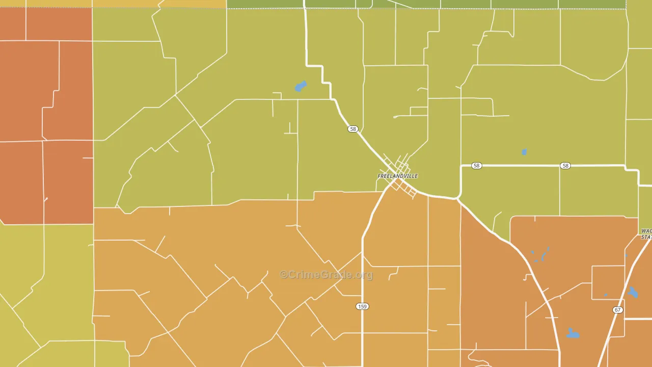 Freelandville, IN Map of Robbery Rates