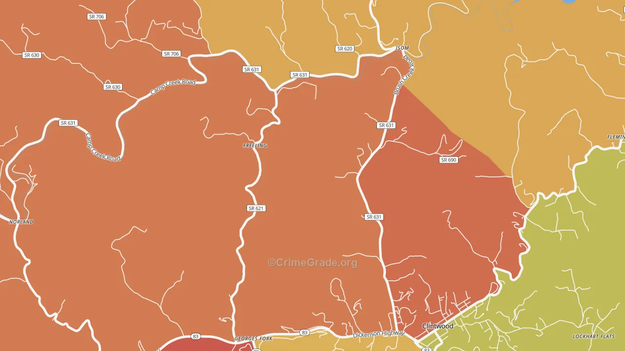 Freeling, VA Map of Robbery Rates