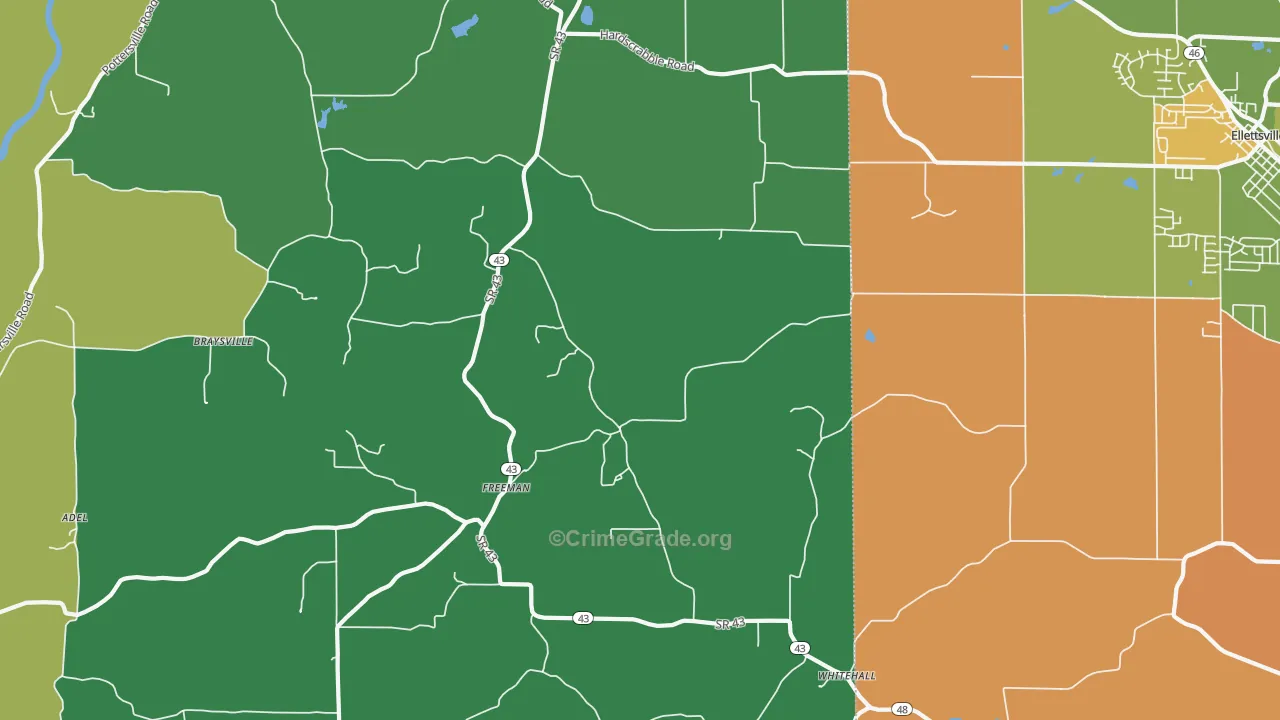 Freeman, IN Map of Robbery Rates