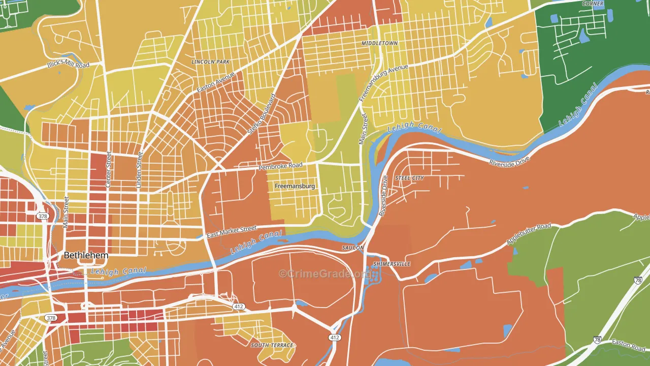 Freemansburg, PA Map of Robbery Rates