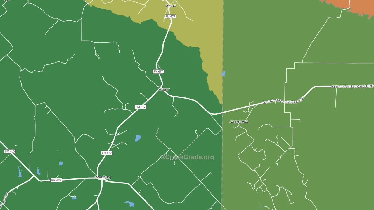 Freemound, TX Map of Robbery Rates