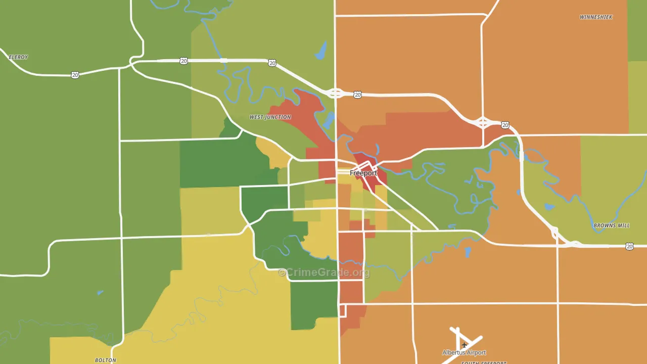 Freeport, IL Map of Robbery Rates