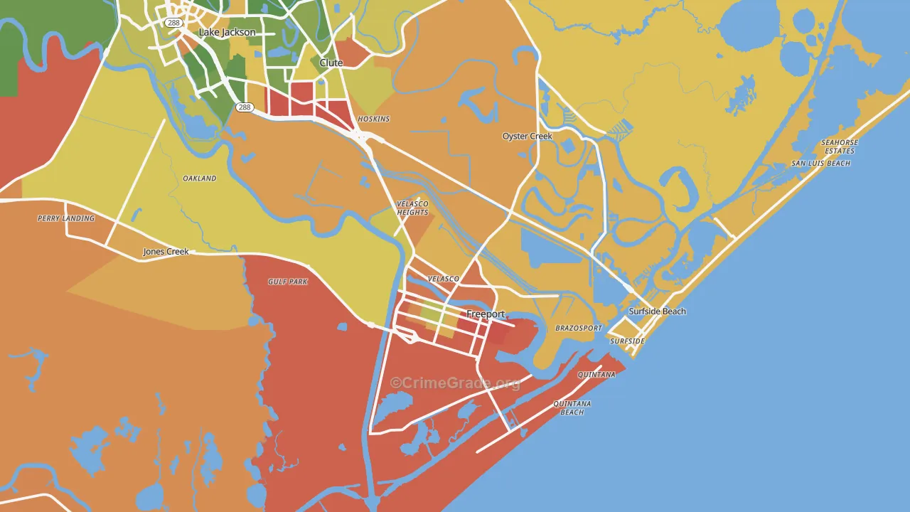 Freeport, TX Map of Robbery Rates