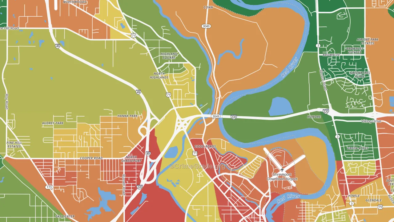 Freestate-North Highlands, Shreveport, LA Map of Robbery Rates