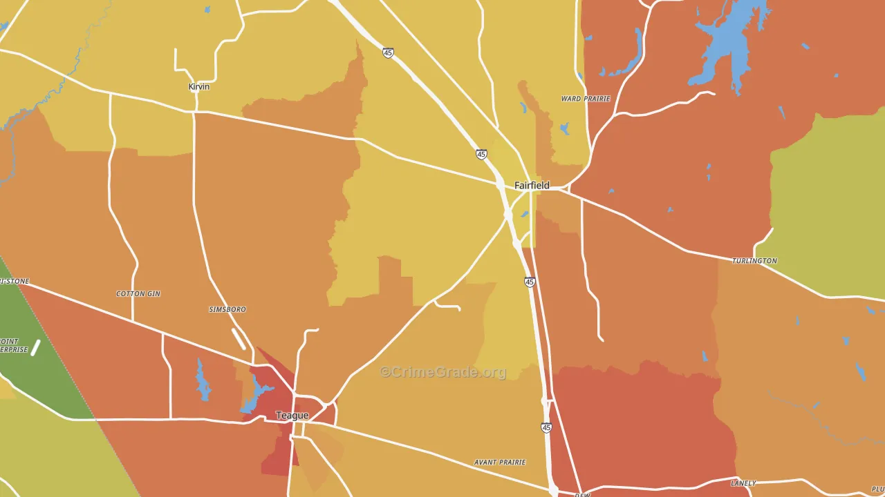 Freestone County, TX Map of Robbery Rates
