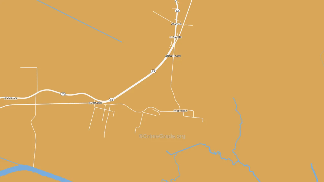 Freetown, LA Map of Robbery Rates